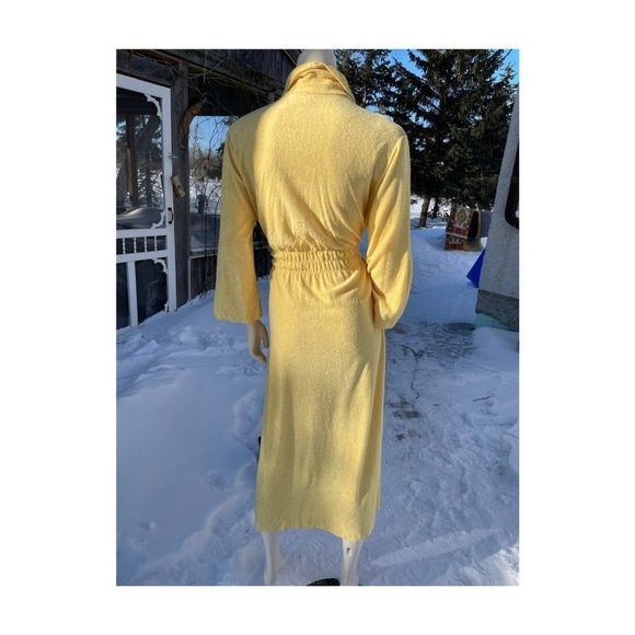 Vintage 70s Georgie Girl Gold Terrycloth Robe Double Ties Smocked Waist Sz M - Picture 8 of 14